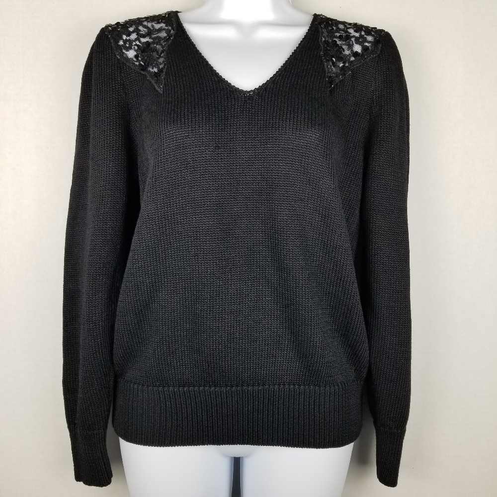nannell Black Vintage 80s V Neck Sweater